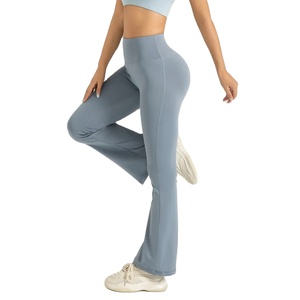 Pantalones de Yoga informales para gimnasio para mujer, Color sólido, cintura alta, elásticos, adelgazantes, medias de campana, levantamiento de cadera, ejercicio de Yoga de pierna ancha - Product Image 1