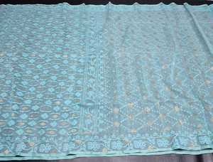 Exclusivo de alta calidad Deshi Dhakai Jamdani Sharee para mujeres JAMDANI tela azul rojo verde dorado cielo azul de Bangladesh - Product Image 4