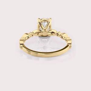 Bague de fiançailles en diamant de laboratoire de forme coussin certifiée IGI, or blanc/rose et or jaune 14 carats, bague de mariée vintage - Product Image 4