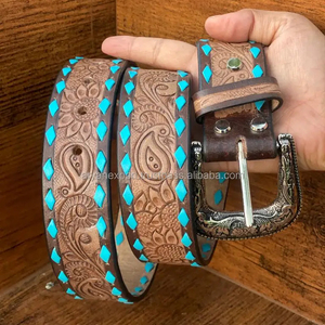 100% ceinture de Cowboy Western en cuir de vache américain avec perle Work & Basket Wave Design usiné à la main Top fabricant pour hommes et femmes - Product Image 2