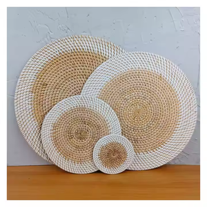 Wholesale Round Rattan <b>Woven</b> Eco-friendly Reusable <b>Placemat</b> Customizable Logo Embroidered Design Wedding Use 13x13 15x9 Inches - Product Image 3