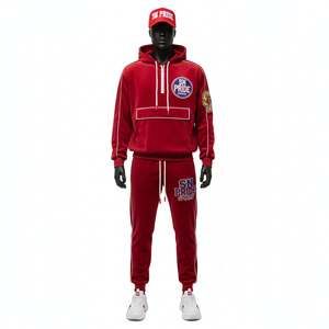 Ensemble de survêtement décontracté à capuche en tissu respirant écologique d'hiver avec logo brodé personnalisé, veste à capuche et pantalon - Product Image 1