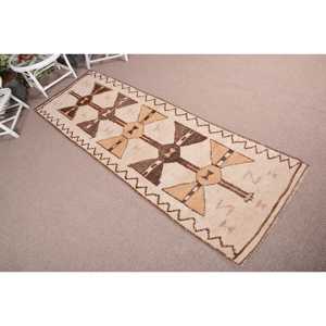 Vintage Turkish <b>Rug</b>, 3.1x9.7 ft <b>Runner</b> <b>Rug</b>, Brown Beige Striped <b>Rug</b> - Product Image 4