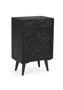 Chevet élégant en bois massif fait à la main, 2 tiroirs, motif floral sculpté, finition lisse, construction robuste, mobilier de chambre à coucher moderne - Product Image 3