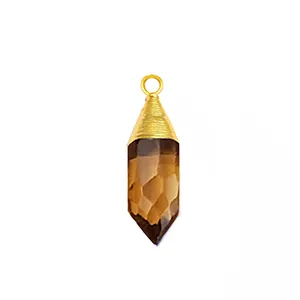 18k Gold Plated Citrine Spike Point Gemstone Wire Wrapped Birthstone Pendant & Jewelry Charms Fashionable Point Pendant