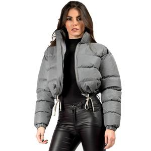 Abrigo de invierno a la moda para mujer, Chaqueta larga de plumón acolchada de pato con piel de oveja y lona, diseño transpirable y decoración de letras - Product Image 1