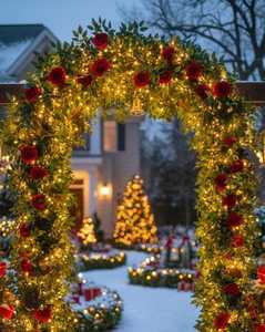 Arche florale de Noël de luxe avec cloche en métal Ghunghroo, verdure pliable, porte, toile de fond d'anniversaire, escalier, fenêtre, décoration d'événement, décoration de la maison - Product Image 2