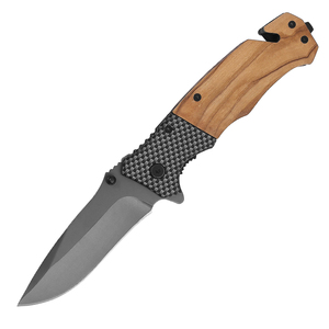 Cuchillo plegable personalizable de nuevo diseño con mango de madera de Olivo de aluminio para acampar pesca OEM compatible con cantidad a granel - Product Image 1