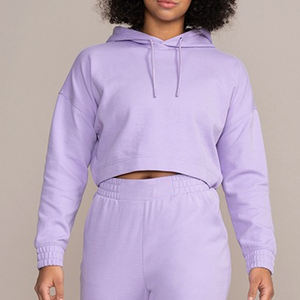 Sweat-shirt à capuche en molleton uni personnalisé avec logo OEM pour femmes, sweat-shirt court décontracté, streetwear de haute qualité, 100% coton, respectueux de l'environnement - Product Image 6