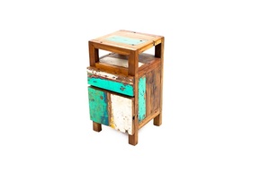 Mesita de noche de madera reciclada sólida antigua de Polly con diseño moderno multicolor para sala de estar del hogar o área de dormitorio de Hotel - Product Image 2