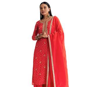 สีส้มสดใส bandhani kurta Palazzo สูทประดับเลื่อมและ dozosi ทำงานขายส่งเครื่องแต่งกายชนเผ่าสำหรับผู้หญิง - Product Image 2