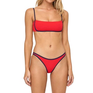 New Custom Women's 2 Piece <b>Bikini</b> <b>Set</b> <b>Push</b> <b>Up</b> Bra Front Logo Red Swimwear Breathable Quick Dry Eco Friendly Women <b>Bikini</b> <b>Set</b> - Product Image 1