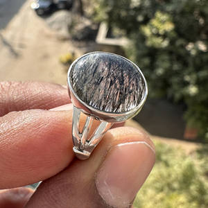 แหวนเงินแท้ 925 ประดับด้วยควอตซ์รูไทล์สีดำธรรมชาติ |   เครื่องประดับอัญมณีทำมือ - Product Image 4