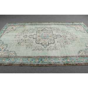 Alfombra Vintage Grande de 5.9x9.8 pies, Alfombra Turca, Alfombra de Lana con Diseño Floral Azul Verde - Product Image 3