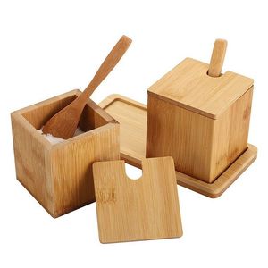 Pot à sel en bois d'acacia naturel avec cuillère, boîte de rangement pour épices de cuisine, récipient rond en bois pour assaisonnement, vaisselle écologique - Product Image 6