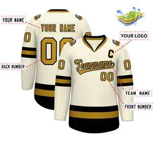 Maillot de hockey personnalisé, vêtements d'équipe, blanc, vert, noir, rayé, col en V, numéros cousus, lettres, logo, design, tailles adultes et jeunes, authentique - Product Image 2