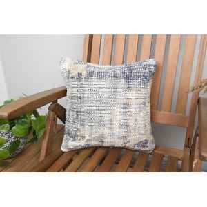 Luxury 14x14 Beige Wool Kantha Patchwork Pillow Woven with <b>Vintage</b> Fluffy Embroidered Print Design for <b>Bedding</b> or Sofa Use - Product Image 1