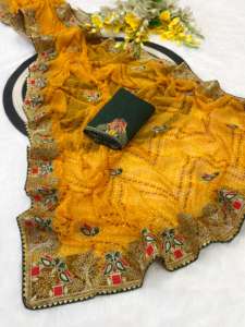 Sari en soie Georgette de créateur pour femmes avec broderie fantaisie de haute qualité Fabriqué en Inde en stock - Product Image 2