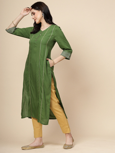 Kurtis de créateur exclusifs pour femmes, prêts à porter, silhouette trapèze, mode estivale, en rayonne pure, avec pantalon assorti - Product Image 4