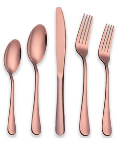 Ensemble de couverts en cuivre réutilisables classiques modernes - Fourchette et cuillère en or rose en vrac pour les fêtes, café et crème glacée avec ustensiles en bois - Product Image 2