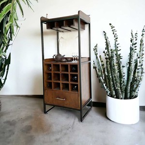TPA015 Modern Antique Oak <b>Wine</b> Cabinet with Cooling Feature Solid Wood and Rubberwood Home Furniture with Iron Legs - Product Image 4