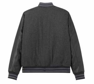 Fabricant OEM Veste universitaire à manches en cuir sur mesure Zip complet Gris anthracite Logo brodé personnalisé Style Letterman Single - Product Image 2