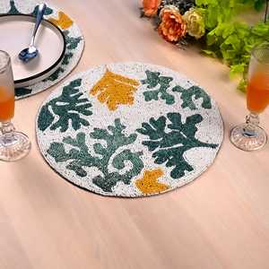 Set de table en lin perlé fait main, motif corail, broderie florale vintage, antidérapant, pour la maison, la cuisine, l'extérieur, luxe traditionnel - Product Image 1