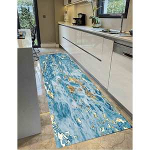 Tapis imprimé marbre doré, motif encre alcoolisée, fin, petit, bleu, tapis en velours - Product Image 1