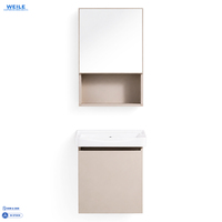 Meuble-lavabo mural moderne pour salle de bain, en SPC, avec miroir et lavabo, résistant à l'eau, facile à nettoyer, pour hôtel, appartement, villa, salle de bain