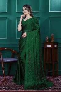 ชุดส่าหรีงานแต่งงานแบบดั้งเดิมของอินเดียสำหรับผู้หญิง พร้อมงานปักเสื้อไหม แห้งเร็ว ราคาประหยัด - Product Image 3