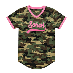 Jersey de Béisbol Tipo Pullover con Estampado de Camuflaje para Hermandad Universitaria, Color Rosa y Verde, Estilo Casual y Elegante para Mujeres - Product Image 3