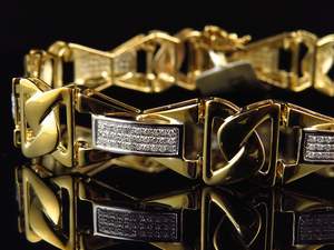 Magnifique bracelet en argent sterling plaqué or 3 carats avec moissanite de clarté VVS, coupe ronde, style hip-hop pour homme - Product Image 2