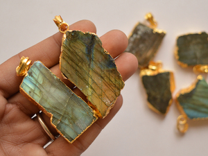 Labradorita de fuego múltiple natural, colgante chapado en oro galvanizado, piedra preciosa, labradorita de fuego múltiple, piedra colgante hecha a mano - Product Image 6