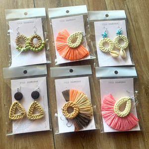 Rattan Statement <b>Earrings</b> Handmade Vietnam Natural Bamboo Eco Friendly Lightweight Fashion Accessories - Product Image 1