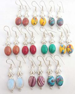 Handmade 925 Sterling Silver <b>Dangle</b> <b>Earring</b> Natural Mix Gems 10X12mm Oval Shape Wire Wrapped Set For Anniversary Gift For Women - Product Image 5