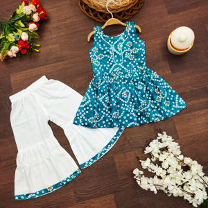 Vêtements de fête ethniques traditionnels pour enfants Shoryam Fashion |   Ensemble Kurti sans manches à imprimé numérique et pantalon palazzo évasé à séchage rapide | - Product Image 1