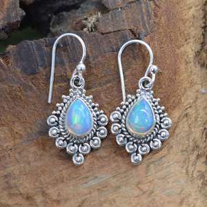 Handmade Ethiopian Opal Earrings Pear Sterling Silver Hook Jewelry Elegant Gemstone Gift For Women - Product Image 3