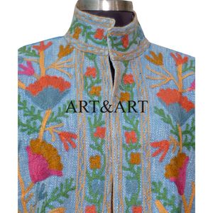 Veste matelassée en coton 100% tricoté avec broderie florale Suzani, respirante et à séchage rapide, vêtements de fête pour femmes, style ethnique - Product Image 3