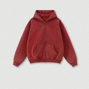 Sweat à capuche pour homme en tissu lourd vintage lavé à l'acide, fermeture éclair, surdimensionné, pour l'hiver, avec motif uni - Product Image 5