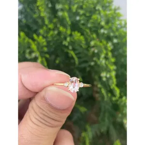 14K Gold Natural Morganite Oval Cut <b>Ring</b> Handmade Luxury Fine Jewelry Wholesale Supplier - Product Image 1