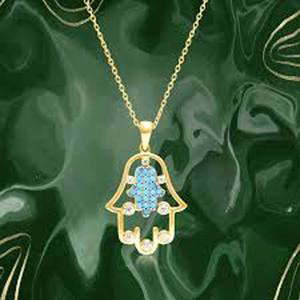 Collar con Colgante de Mano de Hamsa Vintage, 20X30MM, Engaste de Bisel, Accesorio para Fiesta de Compromiso o Boda, Latón Hecho a Mano, Agua Dulce, Certificado IGI - Product Image 1