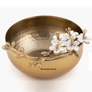 Aluminum Metal Unique Shape Gold Side Border Blue Printed Finish Decorative <b>Bowl</b> Customizable Centerpiece - Product Image 2