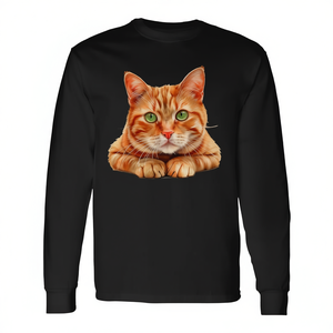 Camiseta Vintage de Manga Larga para Amantes de los Gatos, Gato Naranja Tabby con Ojos Verdes para Uso Promocional - Product Image 2