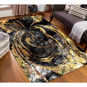 พรมลายหินอ่อนสีดำและสีทอง: ตกแต่งด้วยหมึกแอลกอฮอล์แบบมันวาว พรมเนื้อนุ่มแบบไม่ทอ - Product Image 3