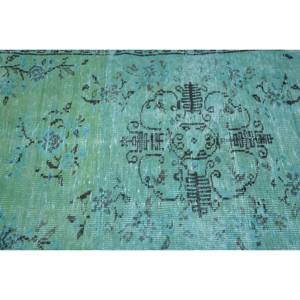 Tapis turc vintage 3.3 x 6.2ft bleu vert Patchwork Design laine tissage plat pour salon décor Latex soutenu - Product Image 5