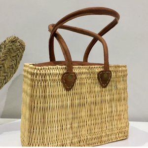 Natural Straw Raffia <b>Bag</b> Brun Leather | <b>Wicker</b> Woven <b>Bag</b> Straw Raffia Entirely Handmade Leather Handles - Product Image 1