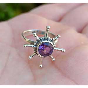 Handmade Boho <b>Statement</b> <b>Ring</b> for Women Amethyst Gemstone Set in Sterling Silver Unique Gift for Her - Product Image 5