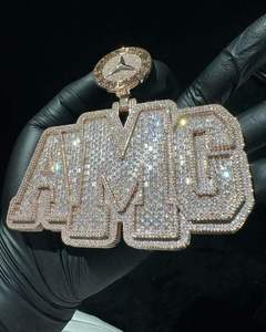 Moissanite Pendant Baguette <b>Letter</b> Initial Name Vvs Iced Out VVS Moissanite Pendant Available for Sale 925 Sterling Silver - Product Image 3