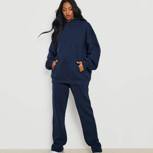 Ensemble de pantalons de survêtement à capuche en molleton respirant pour femmes unisexe grande taille avec logo imprimé à motif solide Service OEM disponible - Product Image 2