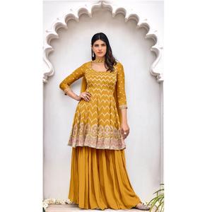 2024 nouveauté exclusive Bollywood Sharara Salwar Kameez Georgette séquence broderie travail haute couture pour les mariages fêtes - Product Image 1